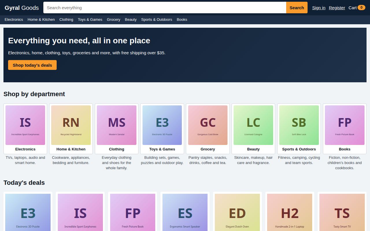 gyral-shop home page in the Marketplace theme